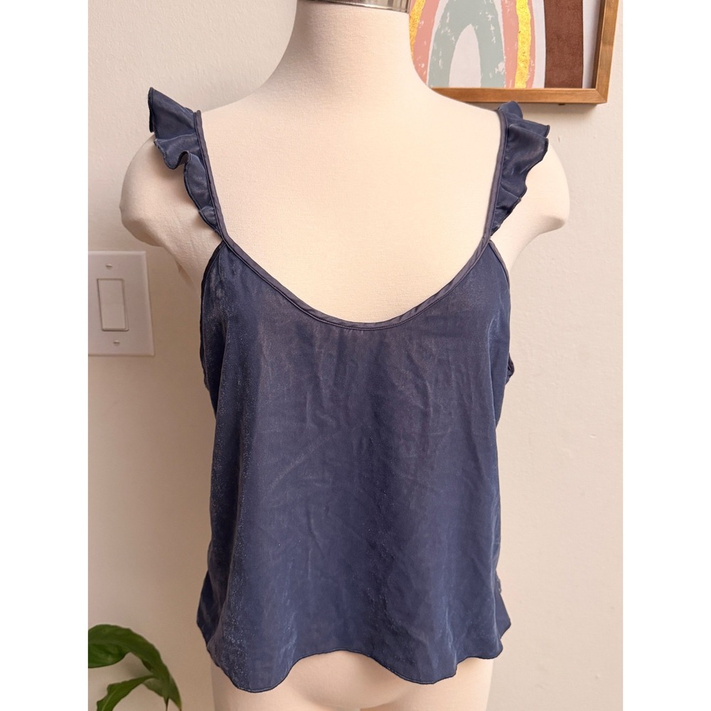 Victoria's Secret Ruffle Strap Camisole Womens Size M Blue Shimmer Sleep Top